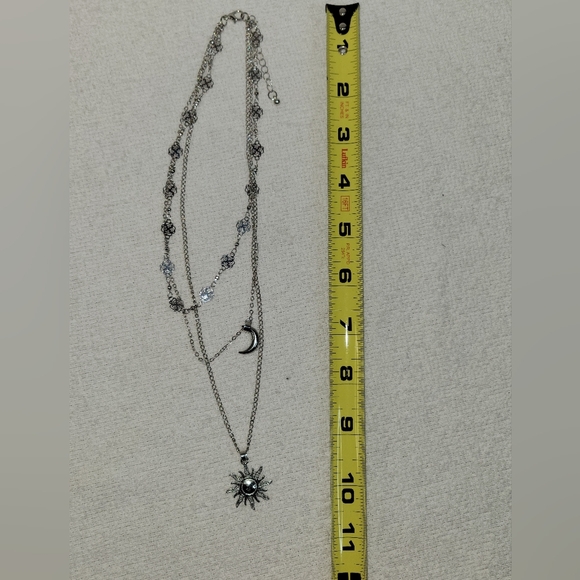 Fashion Jewelry Silver Necklace Sun and Moon Three strand chain one clasp - Picture 5 of 8